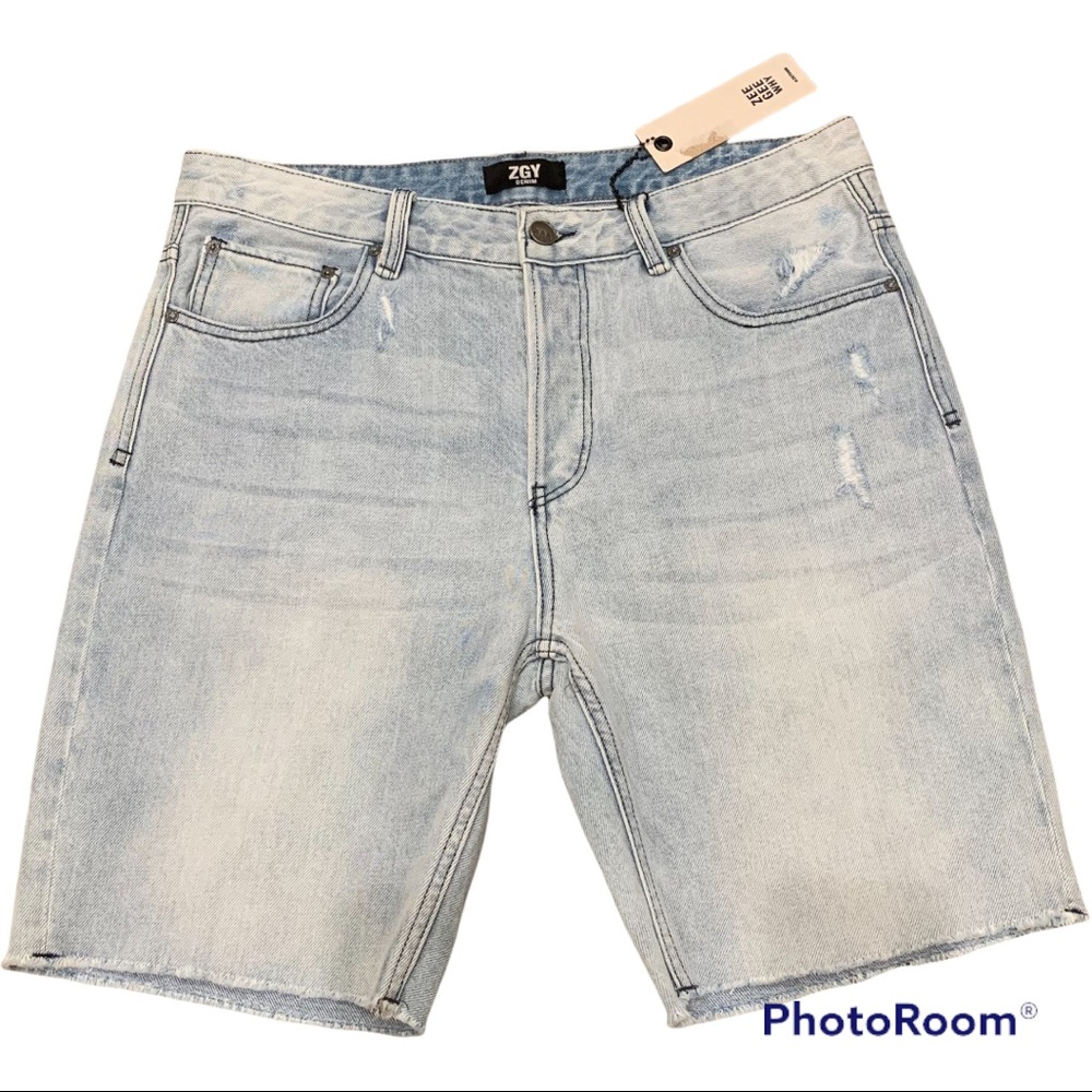 NEW Zee Gee Why jean shorts jorts light wash distressed button fly 33